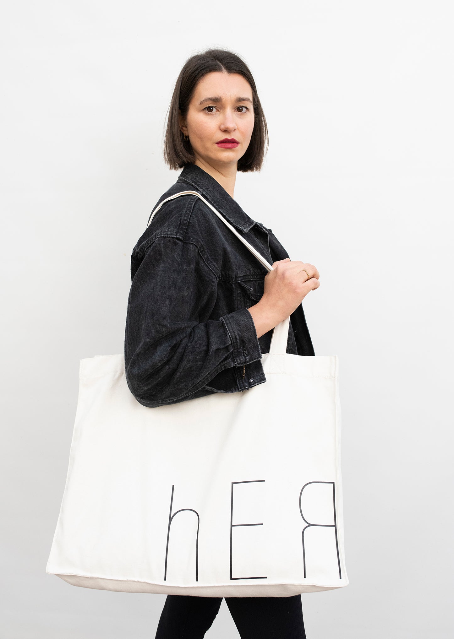 Statement Shopping bag, Natural Raw, umlaufender Logo Print